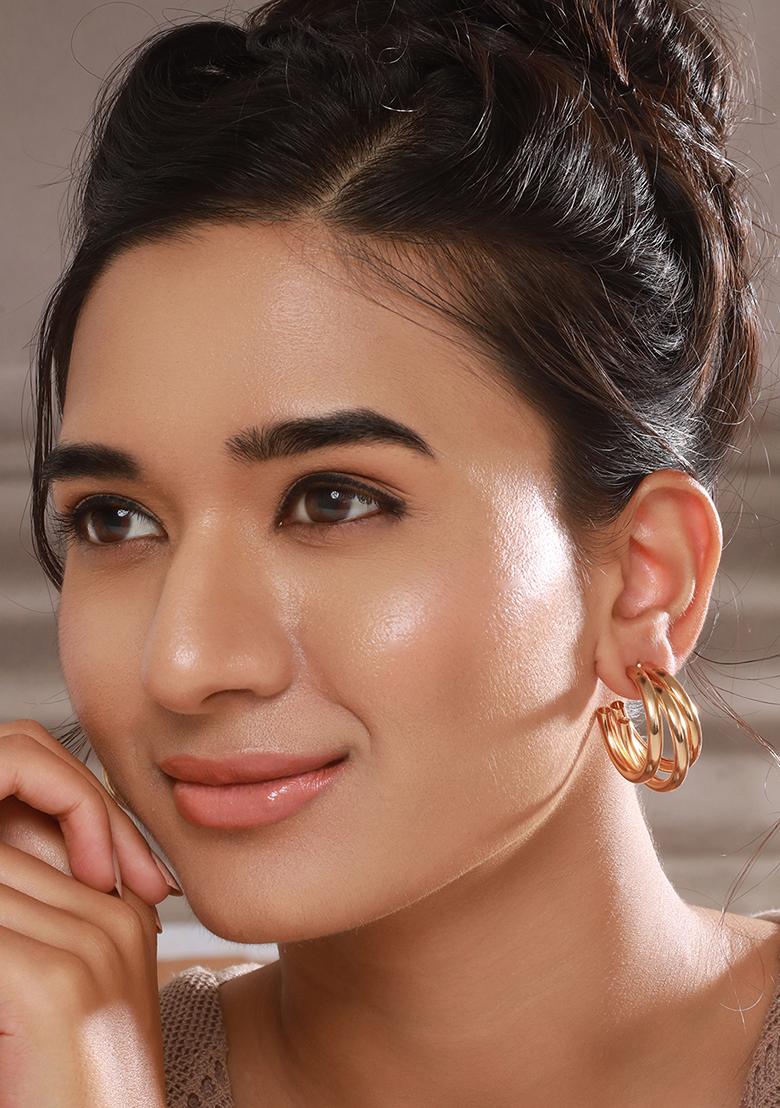 Set Of 2 Gold Plated Contemporary Half Hoop Earrings