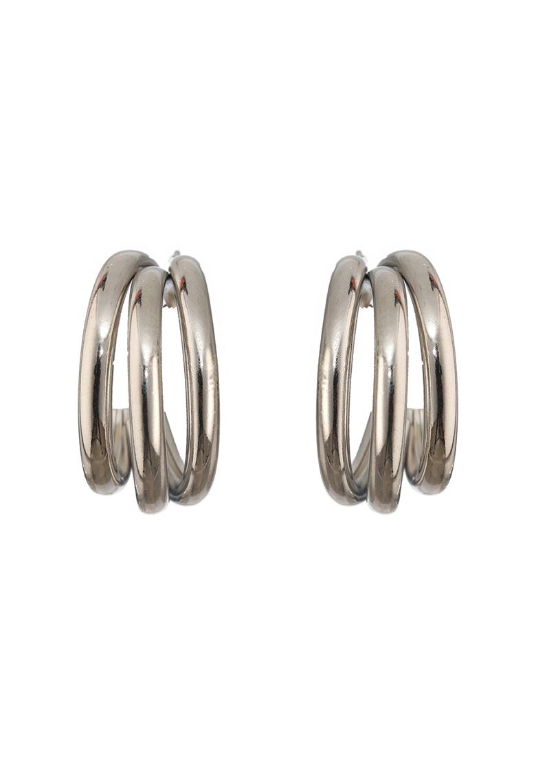 Silver Set Of 2 Silver Plated Circular Half Hoop Earrings