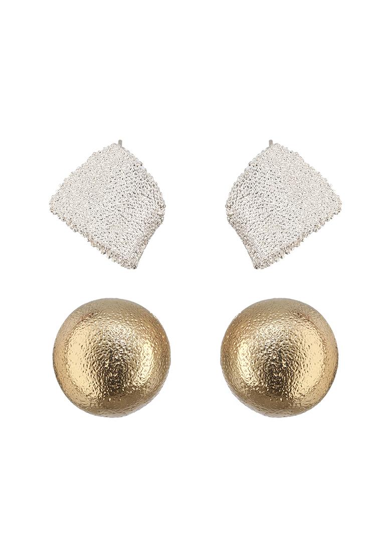 Multi Set Of 2 Gold And Silver Plated Contemporary Studs