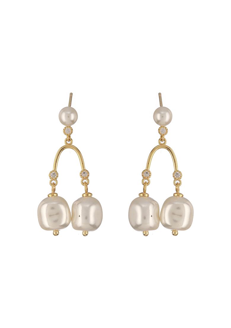 Multi Set Of 2 Gold Plated Pearl Beaded And Cz Studded Drop Earrings