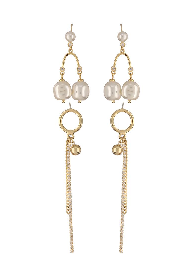 Multi Set Of 2 Gold Plated Pearl Beaded And Cz Studded Drop Earrings