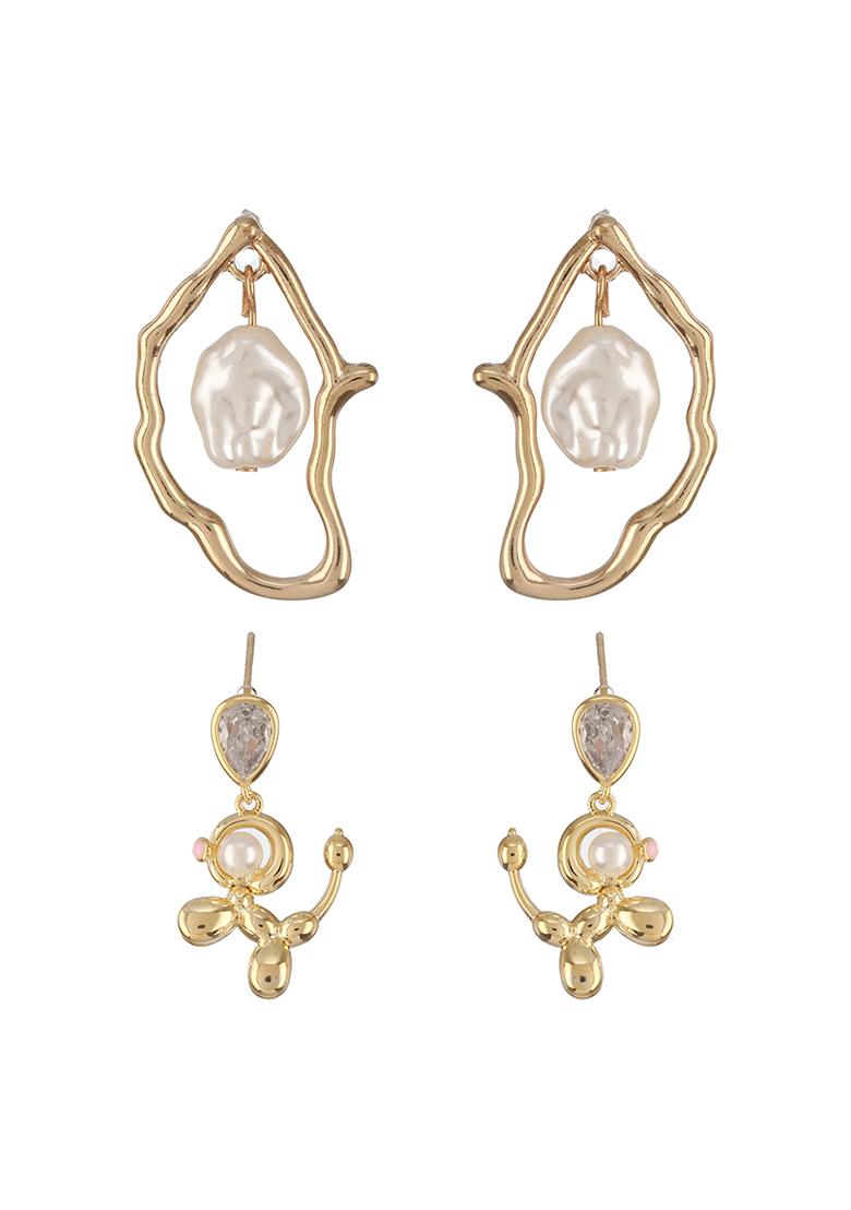 Set Of 2 Gold Plated Contemporary Drop Earrings