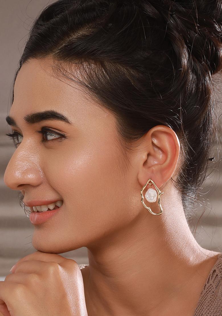 Set Of 2 Gold Plated Contemporary Drop Earrings