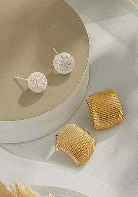 Set Of 2 Gold Plated Contemporary Studs
