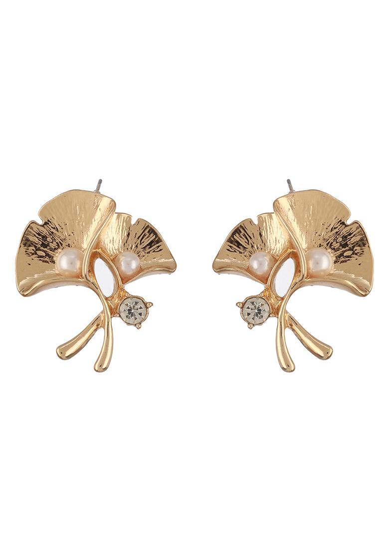 Gold Plated Pearl And American Diamond Studded Contemporary Studs