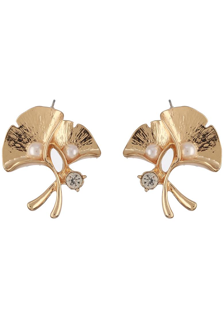 Gold Plated Pearl And American Diamond Studded Contemporary Studs