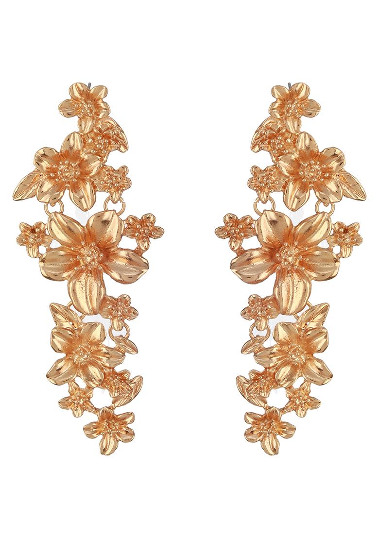 Gold Plated Floral Shaped Drop Earrings