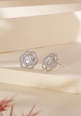 Silver Silver Gold Plated Floral Studs Earrings