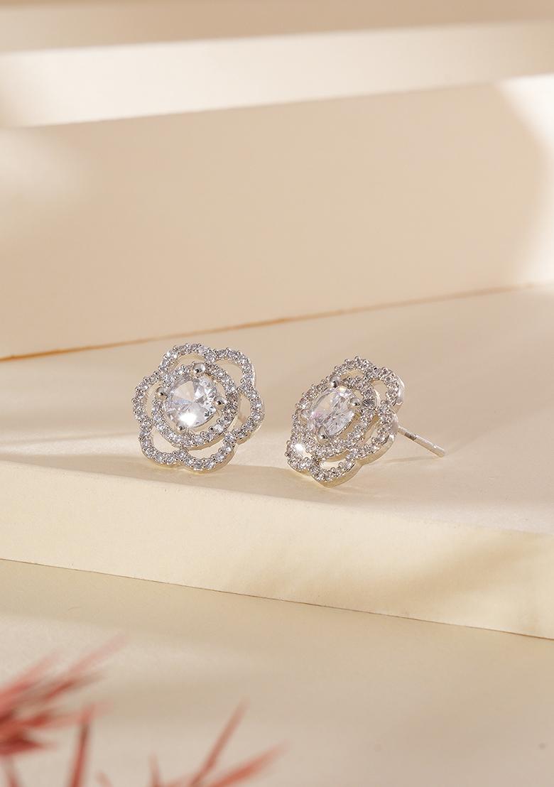 Silver Silver Gold Plated Floral Studs Earrings