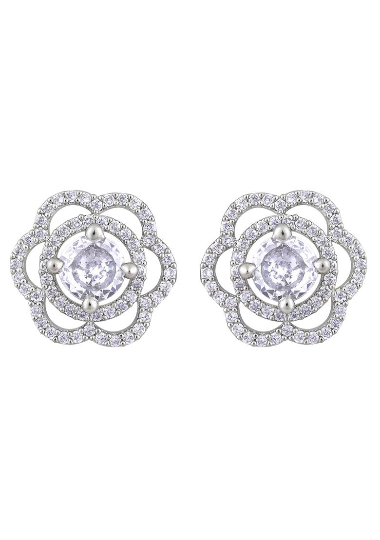 Silver Silver Gold Plated Floral Studs Earrings