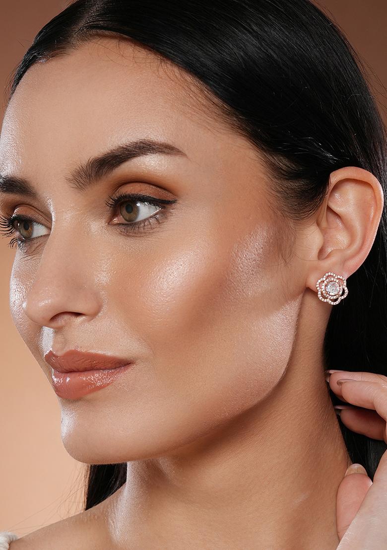 Silver Silver Gold Plated Floral Studs Earrings
