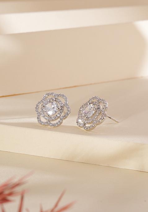 Silver Silver Gold Plated Floral Studs Earrings