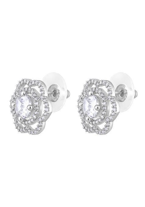Silver Silver Gold Plated Floral Studs Earrings