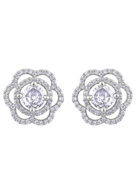 Silver Silver Gold Plated Floral Studs Earrings