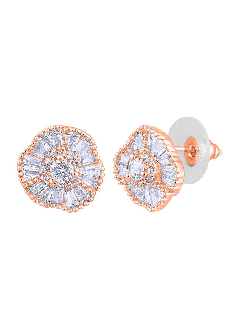 Rose Gold Plated American Diamond Studded Floral Stud Earrings