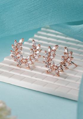 Rose Gold Plated Cz Studded Contemporary Studs