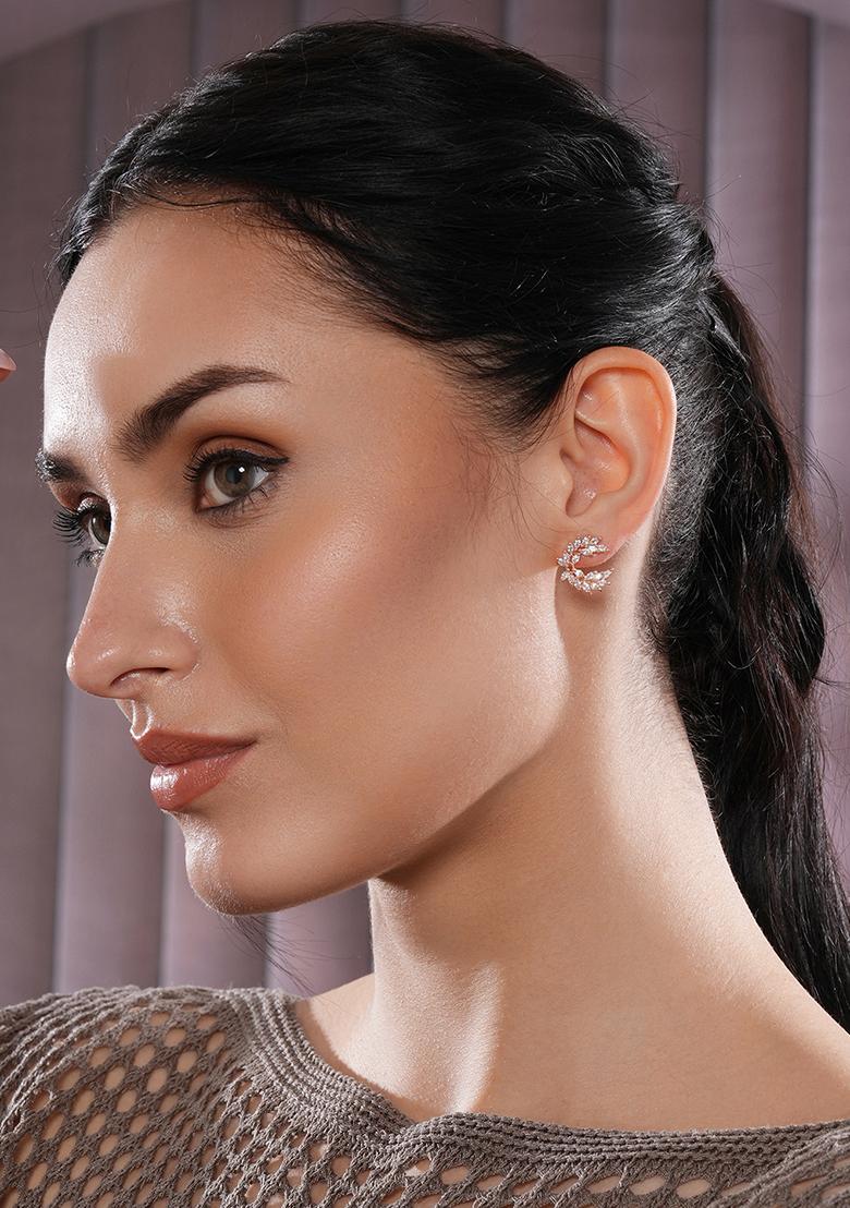 Rose Gold Plated Cz Studded Contemporary Studs