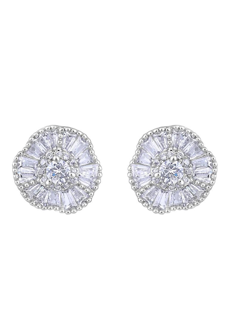 Silver Plated American Diamond Studded Floral Stud Earrings