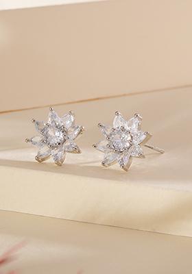 Rhodium Plated Ad Studded Star Shaped Studs Earrings