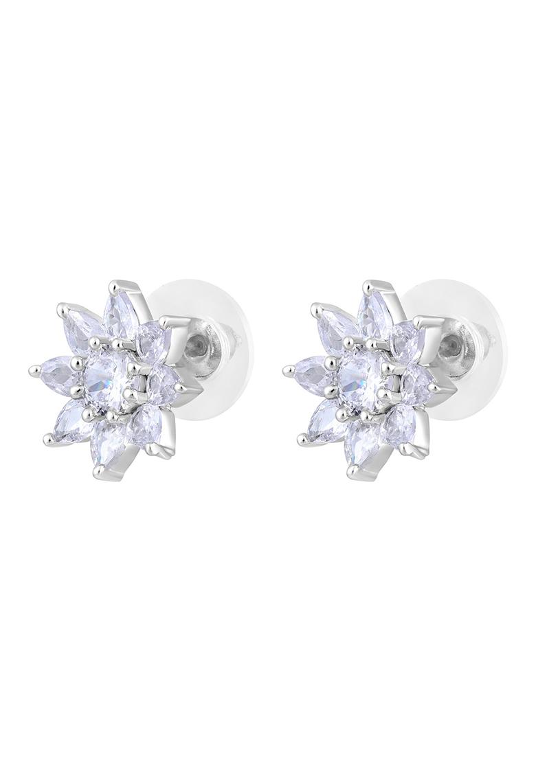 Rhodium Plated Ad Studded Star Shaped Studs Earrings