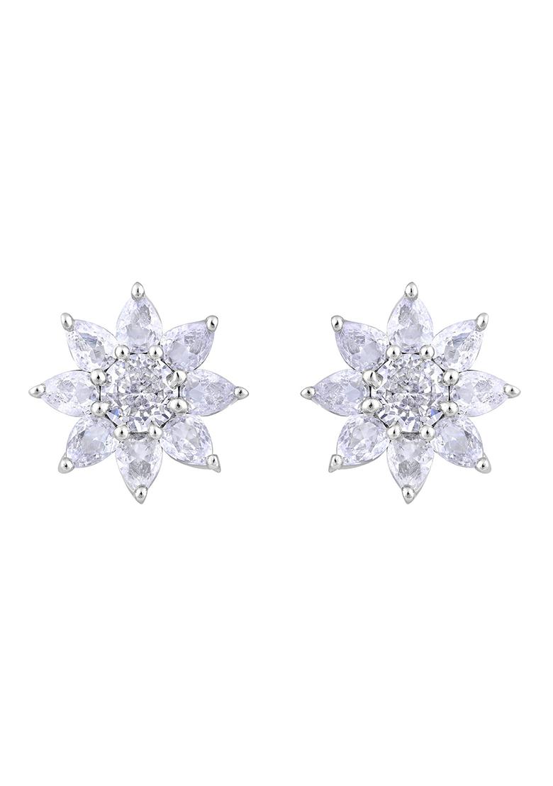 Rhodium Plated Ad Studded Star Shaped Studs Earrings
