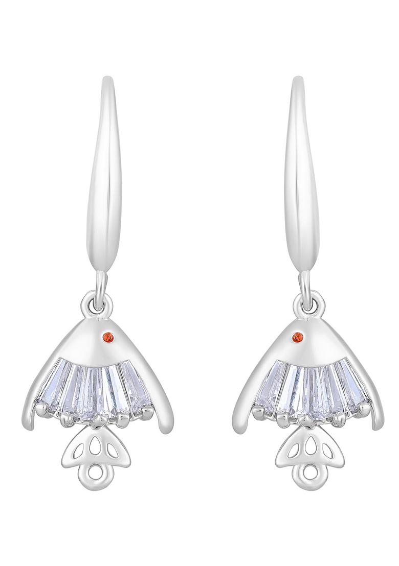 Rhodium Plated Crystal Fish Shaped Drop Earrings