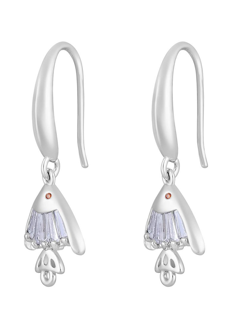 Rhodium Plated Crystal Fish Shaped Drop Earrings