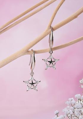 Rose Gold Plated White Crystal Studdded Star Shaped Drop Earrings