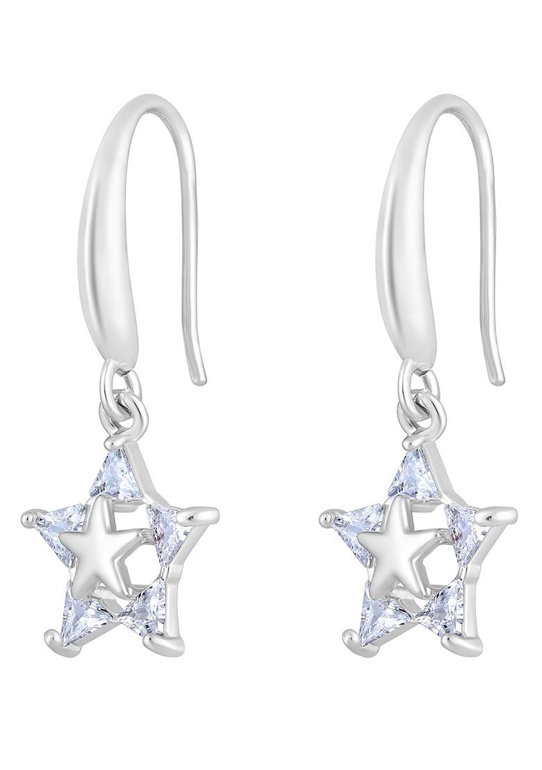 Rose Gold Plated White Crystal Studdded Star Shaped Drop Earrings