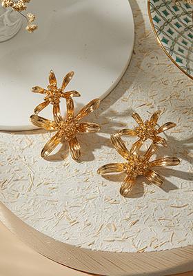 Gold Plated Floral Shaped Drop Earrings