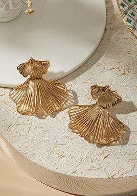 Gold Plated Petal Shaped And Textured Contemporary Studs