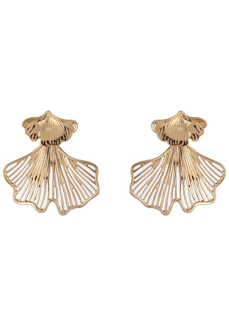Gold Plated Petal Shaped And Textured Contemporary Studs