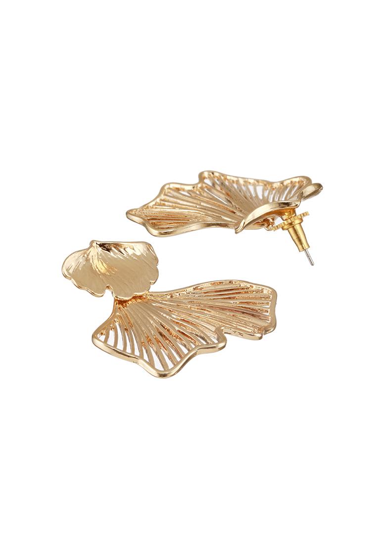 Gold Plated Petal Shaped And Textured Contemporary Studs