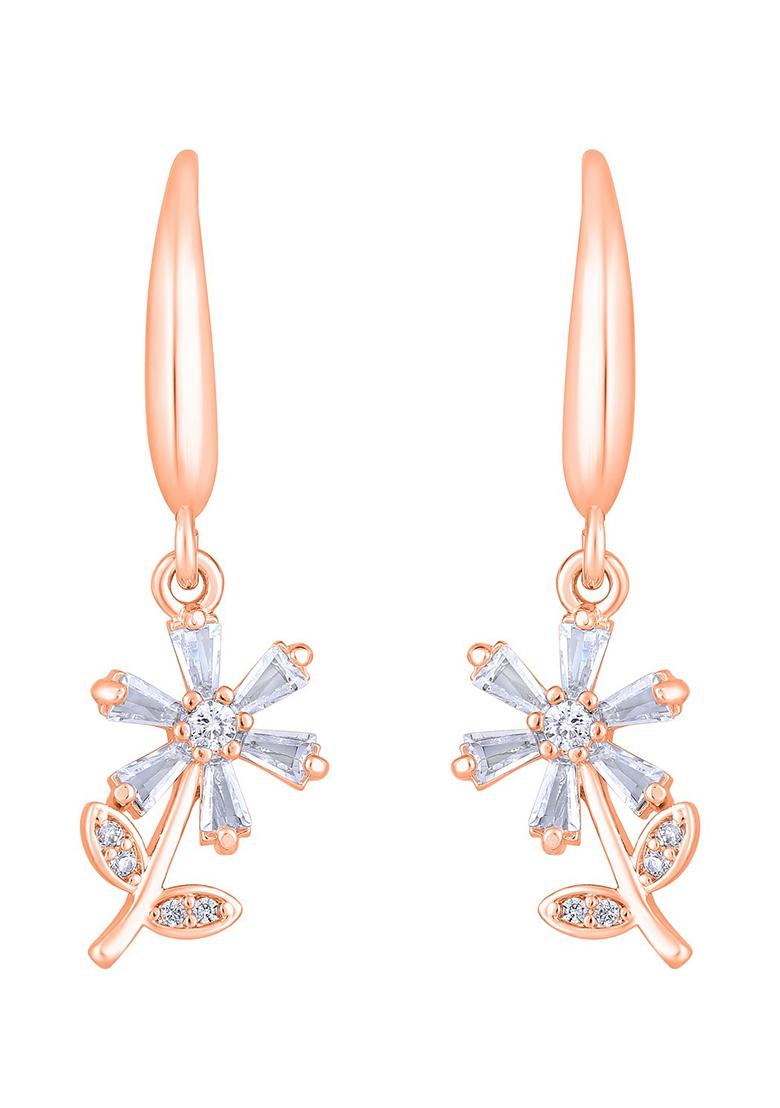 Rose Gold Plated Cz Studded Floral Drop Earrings