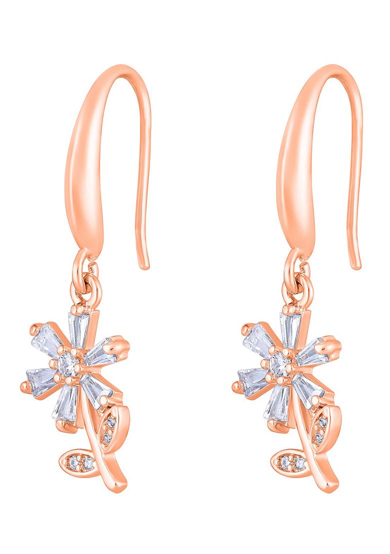 Rose Gold Plated Cz Studded Floral Drop Earrings