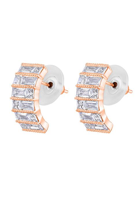 Silver Toned Rose Gold Plated Cz Studded Circular Hoop Earrings