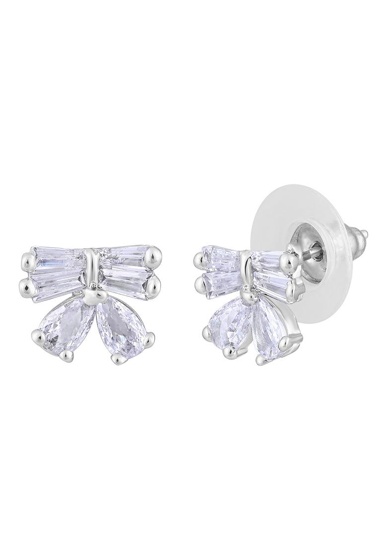 Silver Plated American Diamond Studded Bow Shaped Contemporary Studs