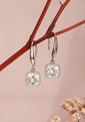 Silver Rhodium Plated Cubic Zirconia Contemporary Square Drop Earrings