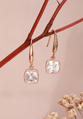 Rose Gold Plated Cubic Zirconia Contemporary Square Drop Earrings