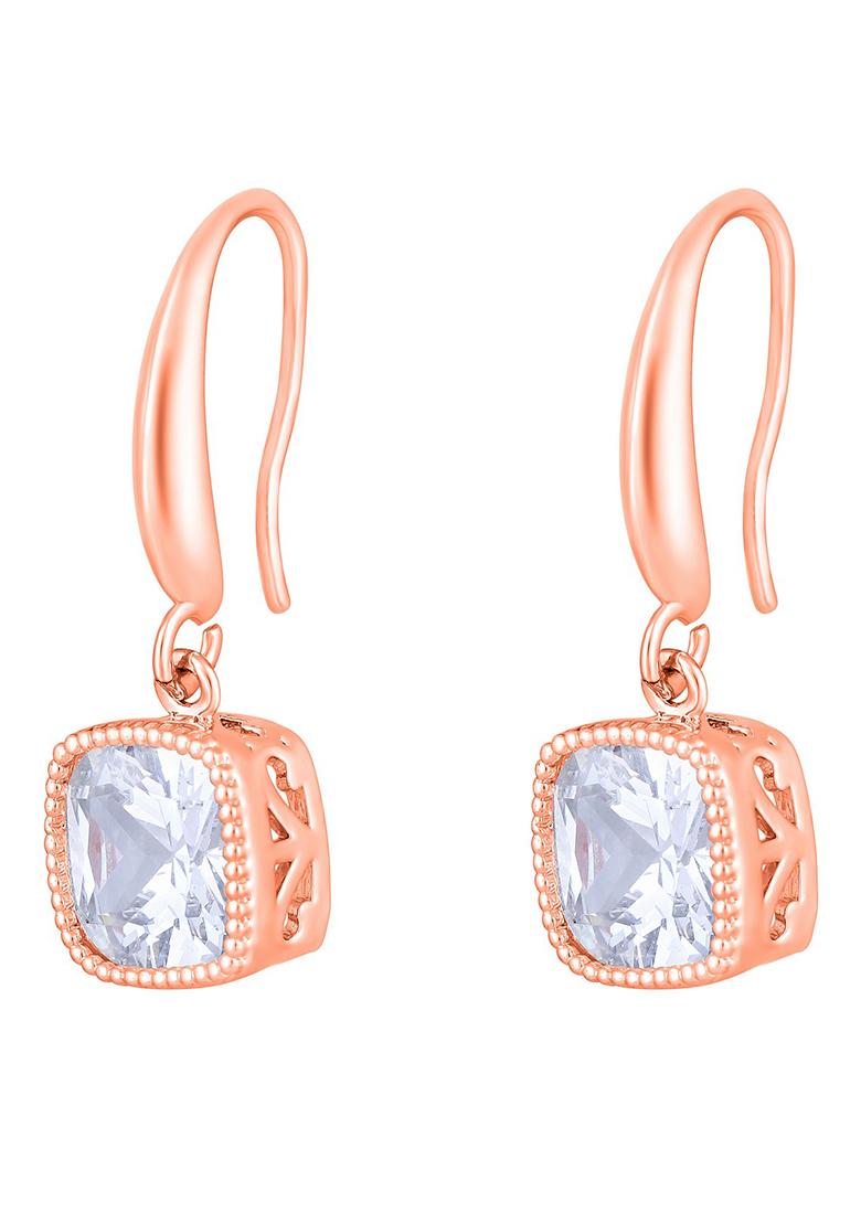 Rose Gold Plated Cubic Zirconia Contemporary Square Drop Earrings