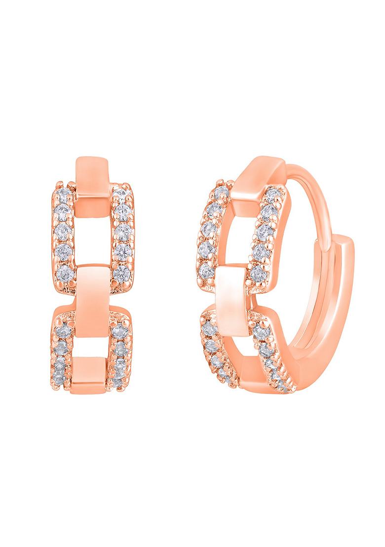 Rose Gold Toned Crystal Studded Circular Hoop Earrings