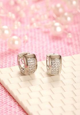 Silver Plated American Diamond Studded Circular Half Hoop Earrings