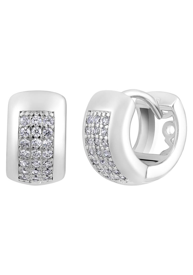 Silver Plated American Diamond Studded Circular Half Hoop Earrings