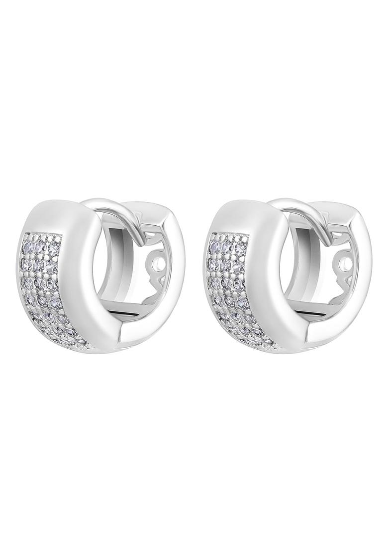 Silver Plated American Diamond Studded Circular Half Hoop Earrings