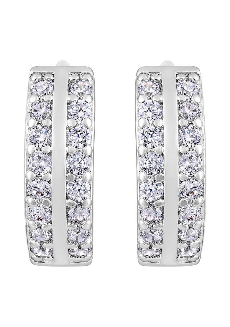 Rhodium Plated Geometric Hoop Earrings - Indya