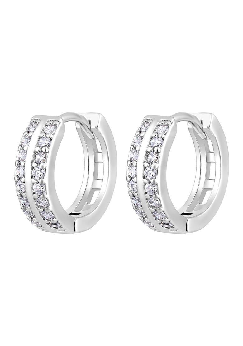Rhodium Plated Geometric Hoop Earrings