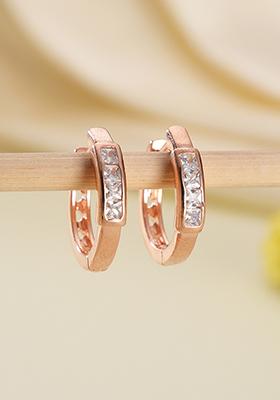 Rose Gold Crystals Studded Rose Gold Plated Contemporary Hoop Earrings
