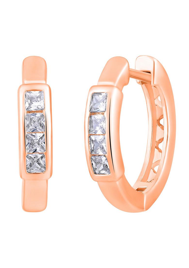 Rose Gold Crystals Studded Rose Gold Plated Contemporary Hoop Earrings