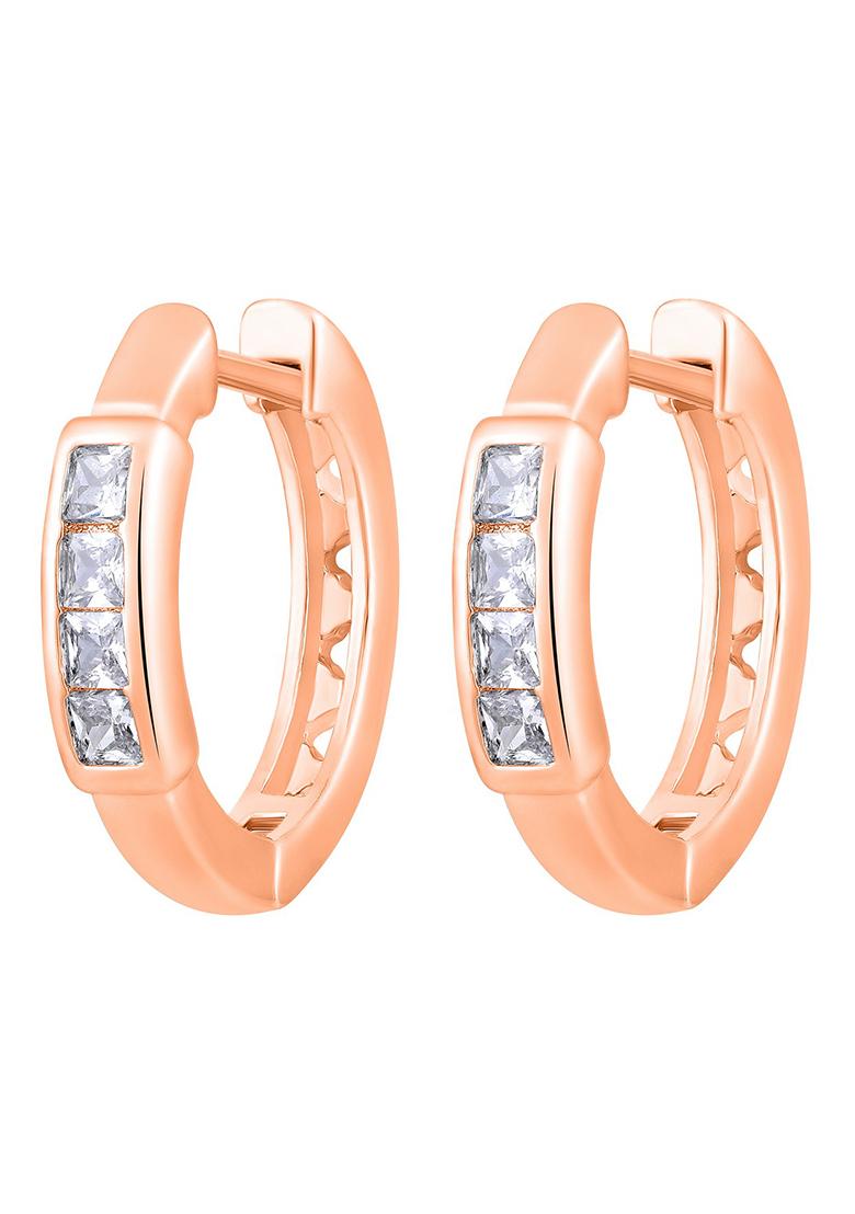 Rose Gold Crystals Studded Rose Gold Plated Contemporary Hoop Earrings
