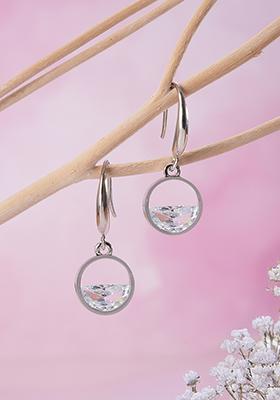 Rhodium Plated Crystal Circular Drop Earrings